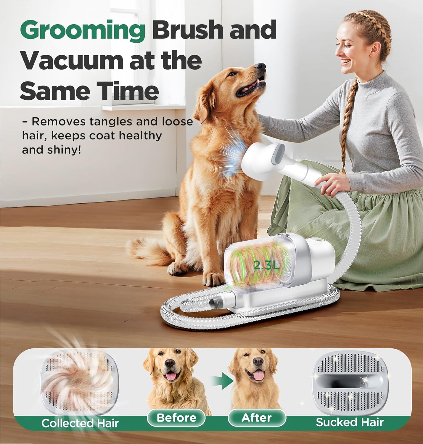 Dog Grooming Vacuum 12000Pa 5 in 1 2.3L Quiet Clipper