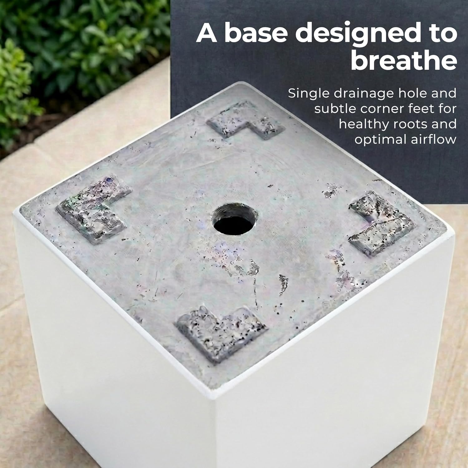 40cm White Square Planter Stone Effect Garden Pot Drainage