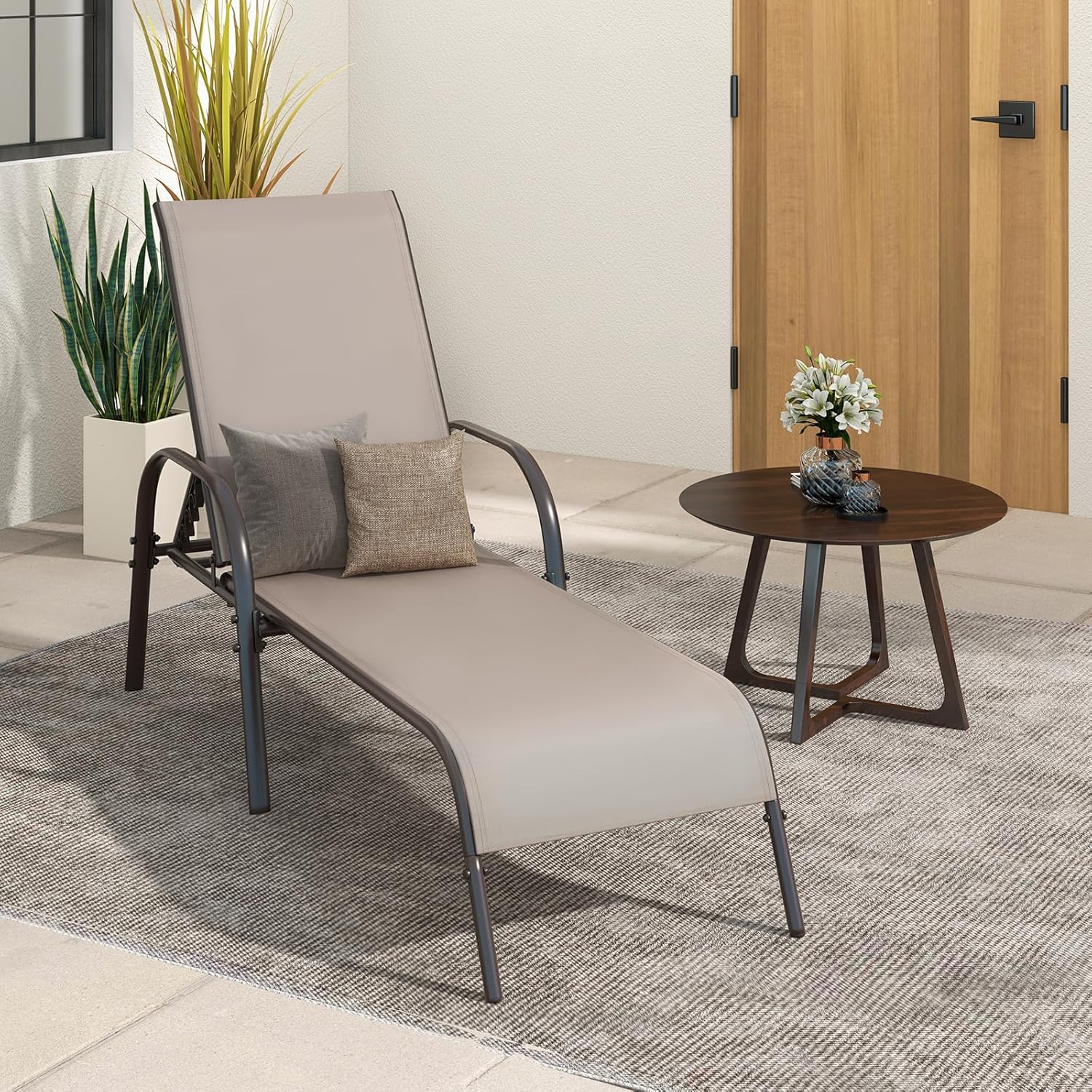 Garden Sun Lounger 5 Position Recliner Chair Brown