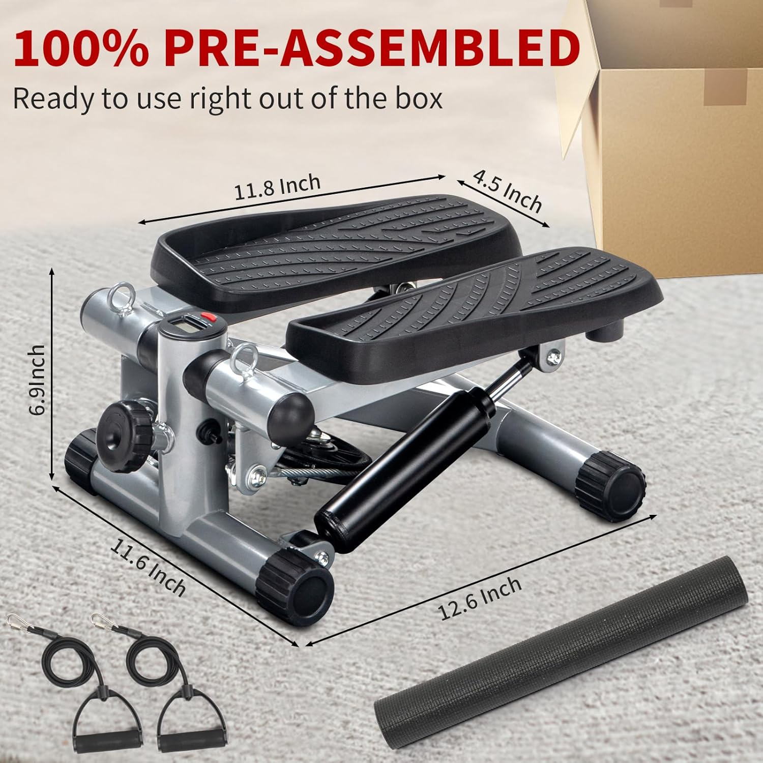 Mini Stepper Exercise Machine w/ Resistance Bands LCD Home Gym