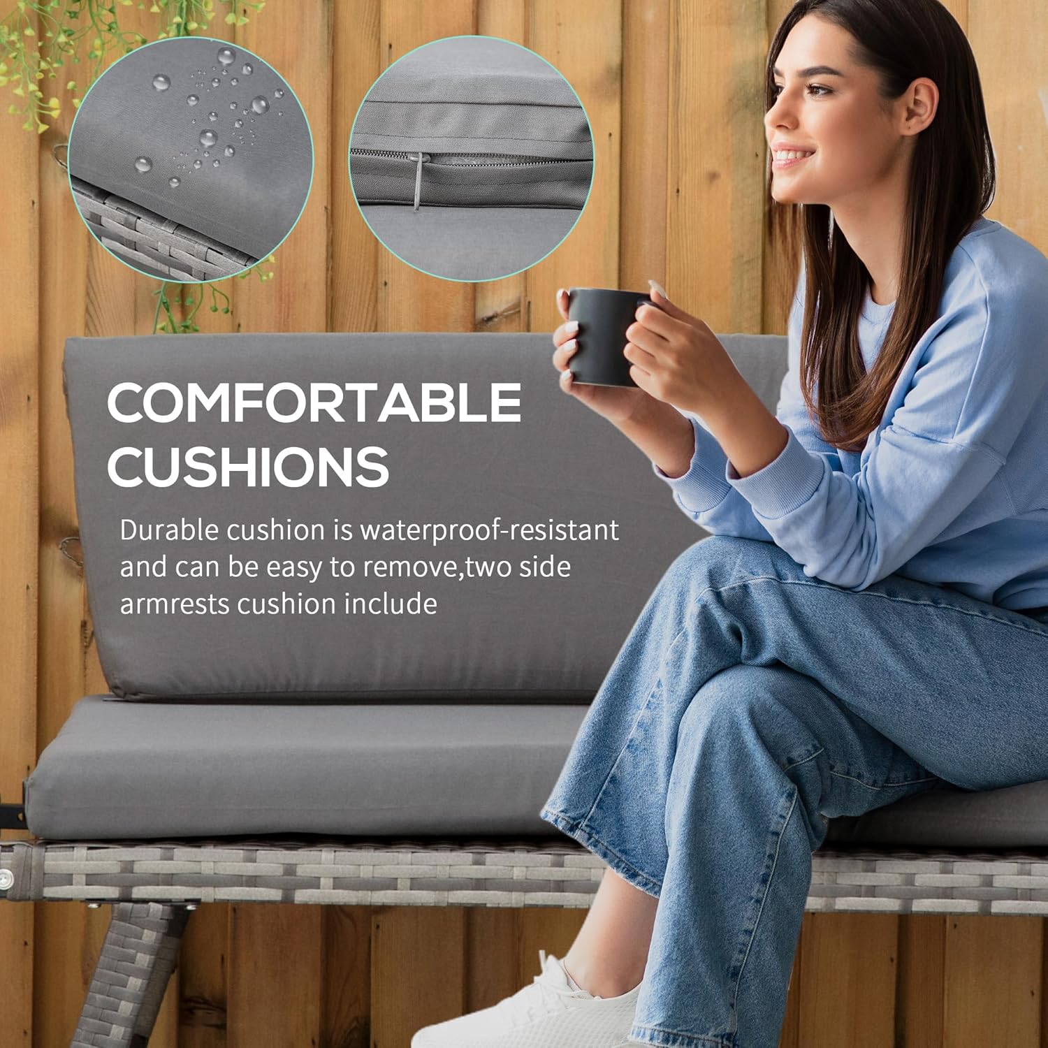 Rattan Garden Sofa Bed Convertible Daybed Grey