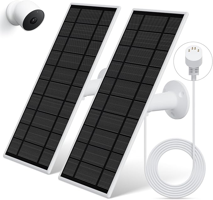 2 Pack Solar Panel Charger for Nest Camera Waterproof