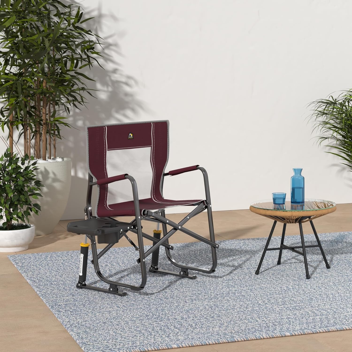 XL Folding Rocking Camping Chair with Side Table Outdoor Patio Seat