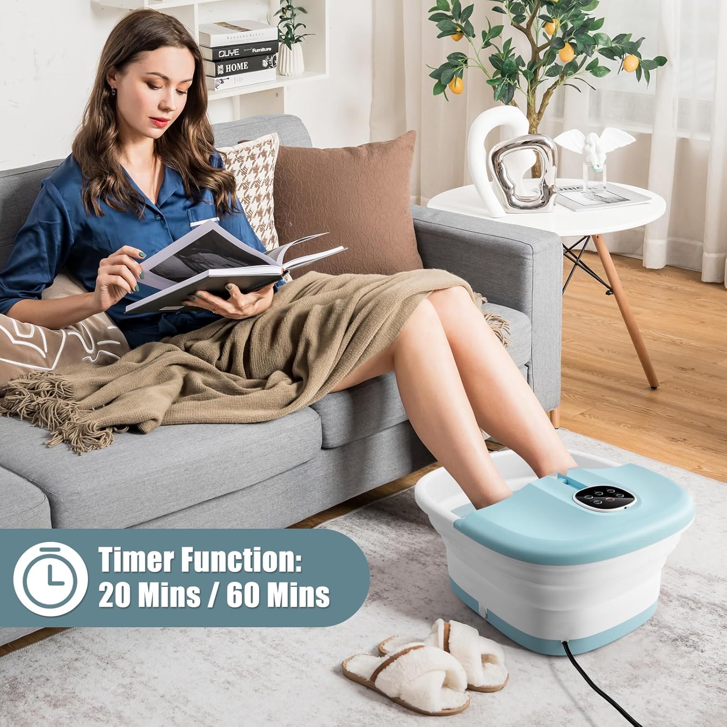 Electric Foot Spa Massager Foldable Heated Bubble Roller Remote