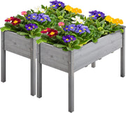 Set of 2 Raised Wooden Garden Beds Grey Elevated Planter 120cm
