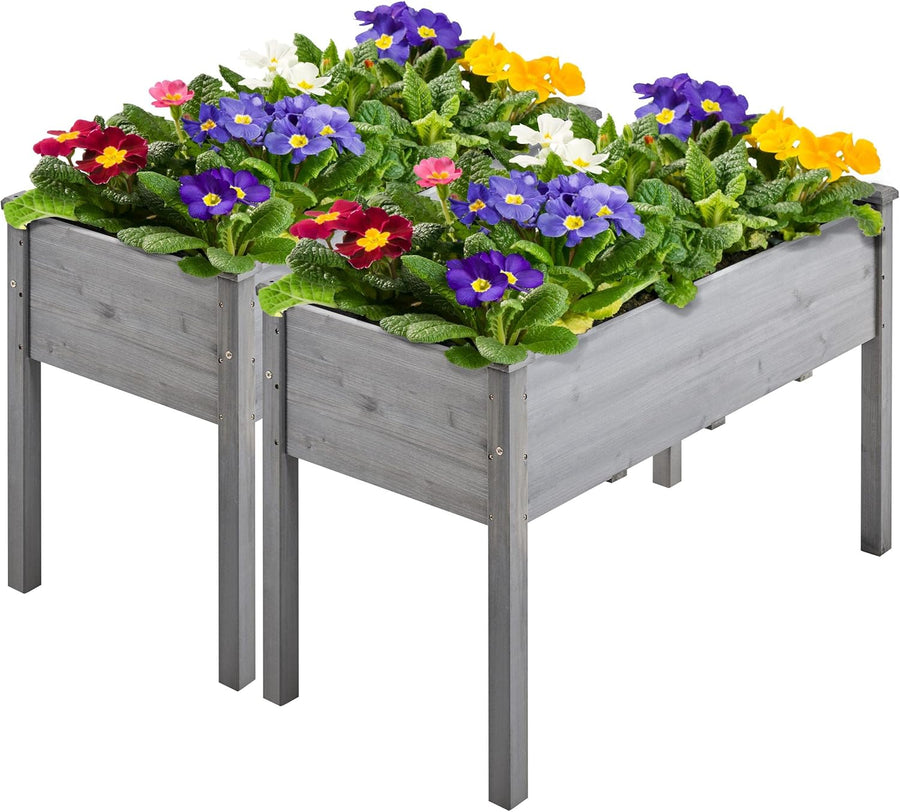 Set of 2 Raised Wooden Garden Beds Grey Elevated Planter 120cm