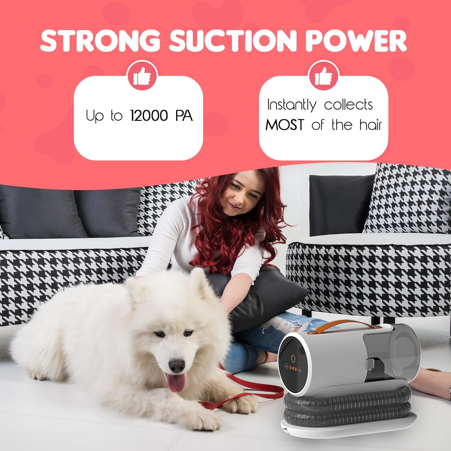 Pet Grooming Vacuum 12000Pa 5 in 1 Dog Cat Hair Clipper Quiet 2L