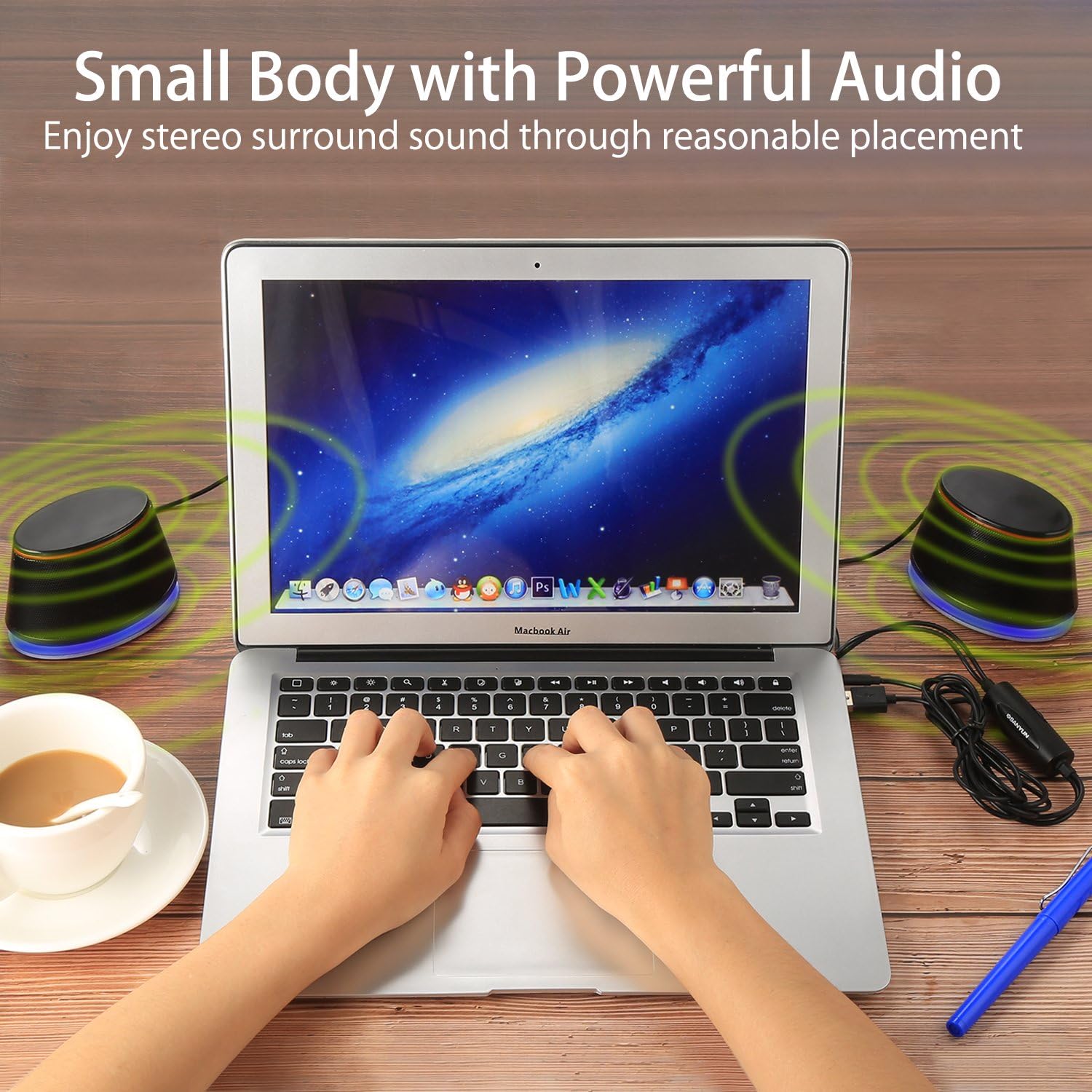 Computer Speakers Stereo USB Powered 3.5mm Aux Deep Bass Compact