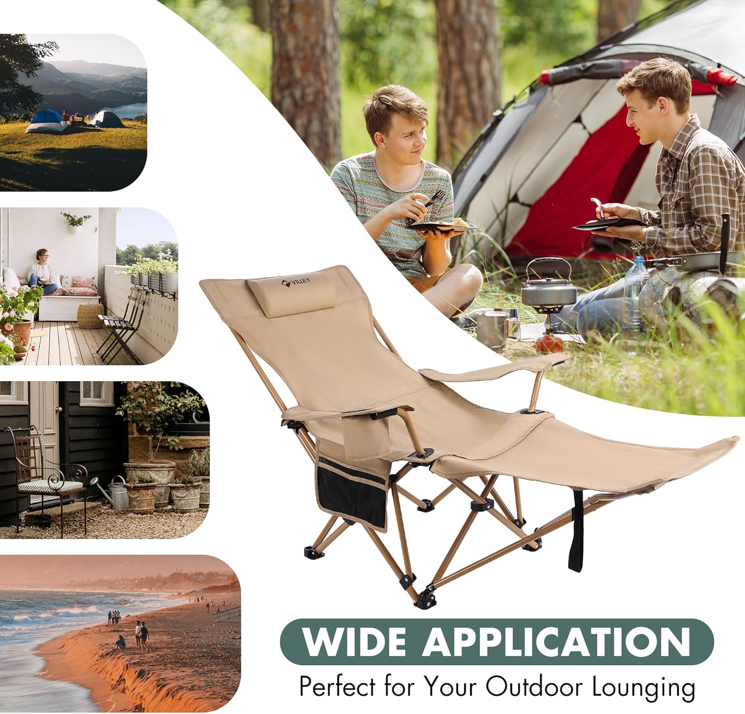 Reclining Camping Chair with Footrest Adjustable Lounger