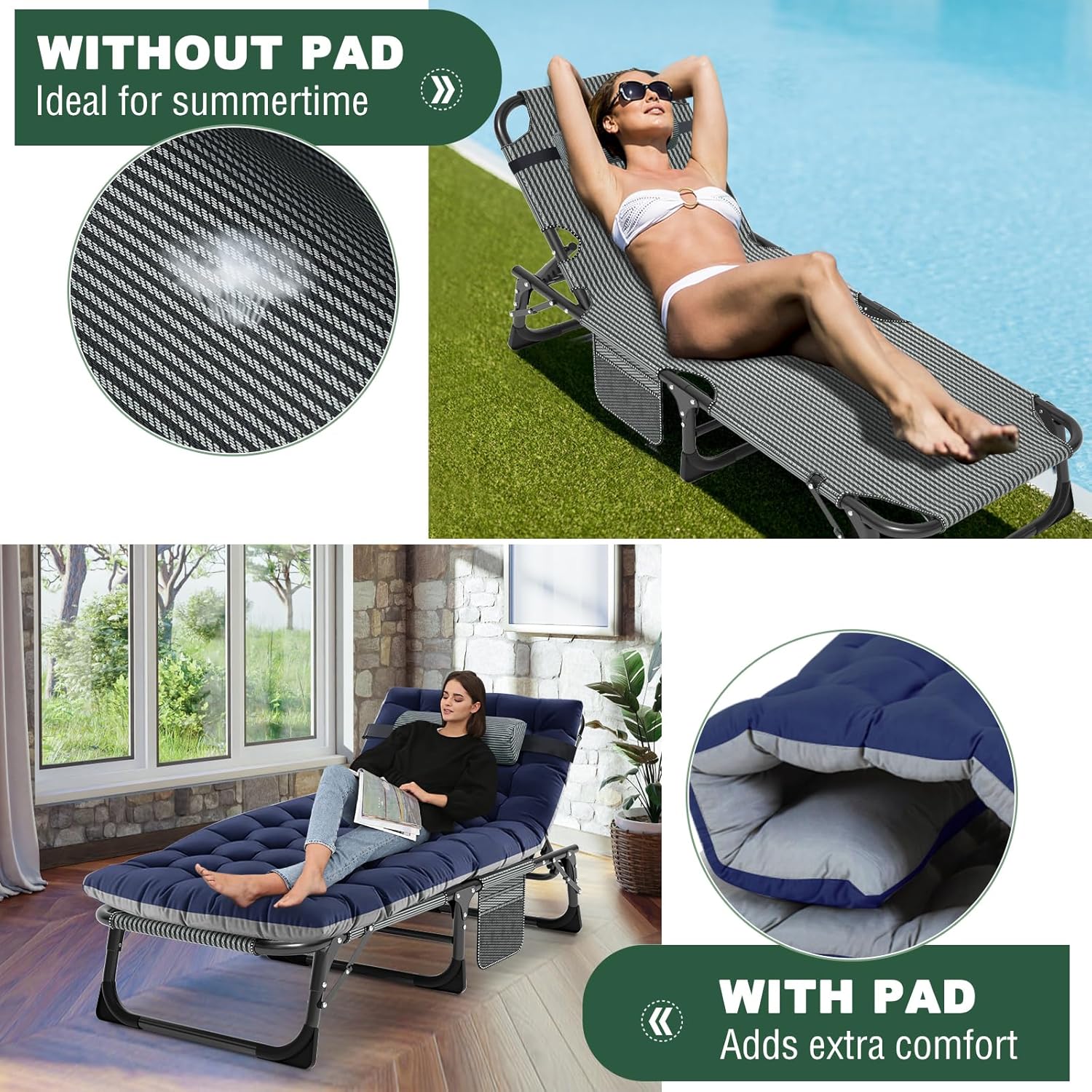 Set of 2 Oversized Folding Sun Lounger Beds Blue