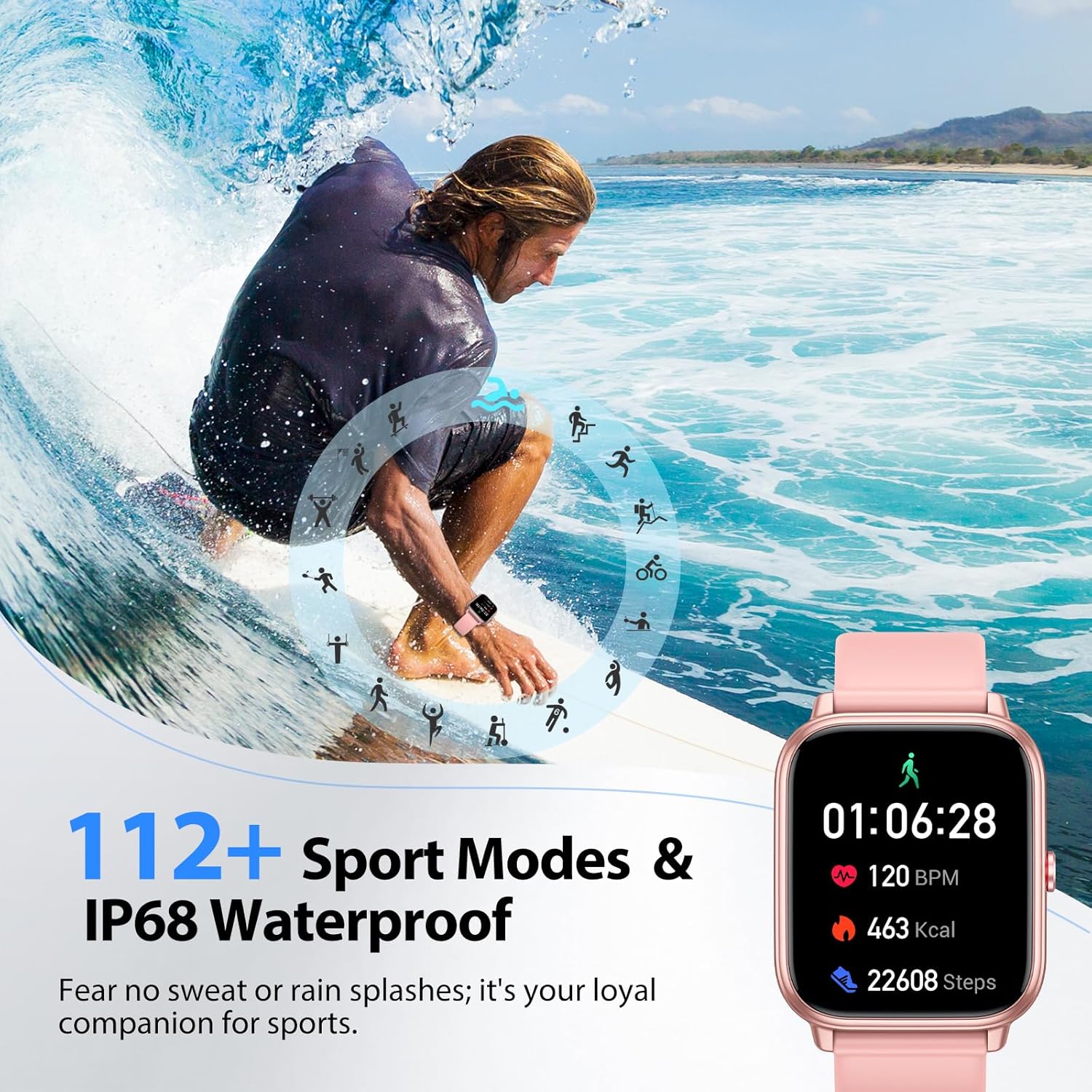 Smart Watch 20 Day Battery Bluetooth Calling Fitness Tracker Pink