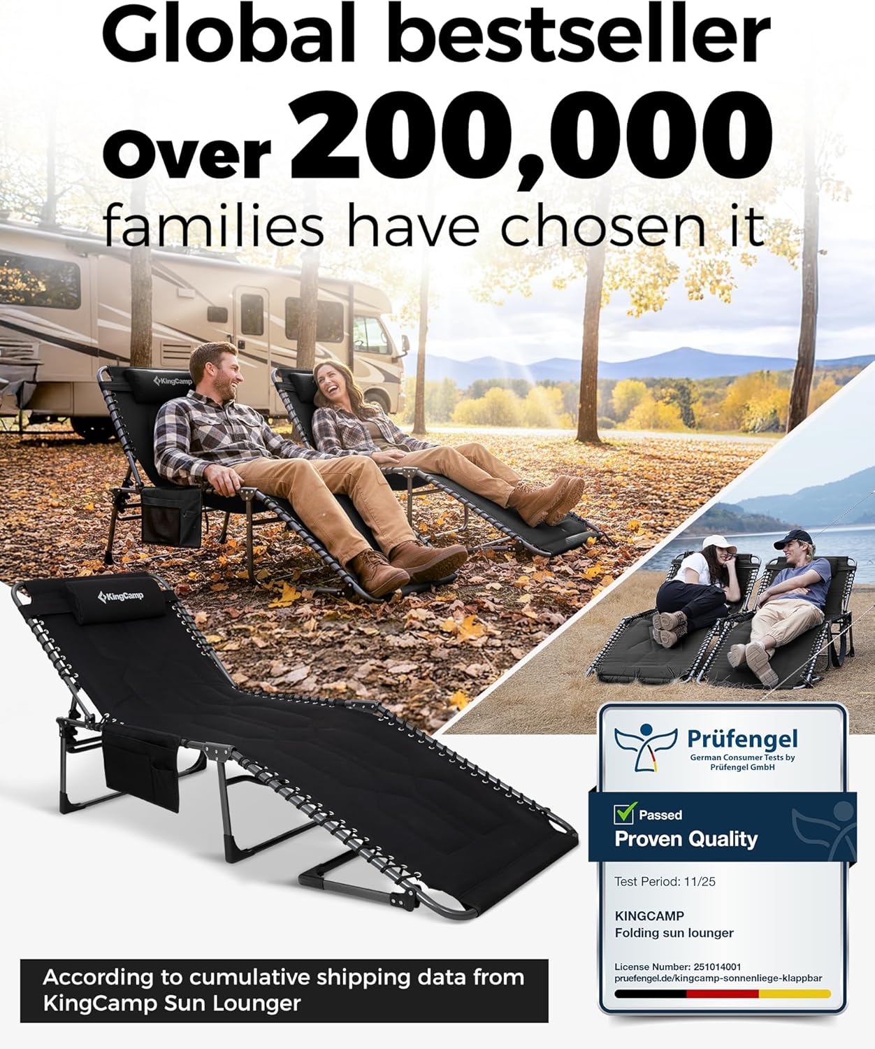 Oversized Padded Sun Lounger Folding Recliner 5 Position 440LBS
