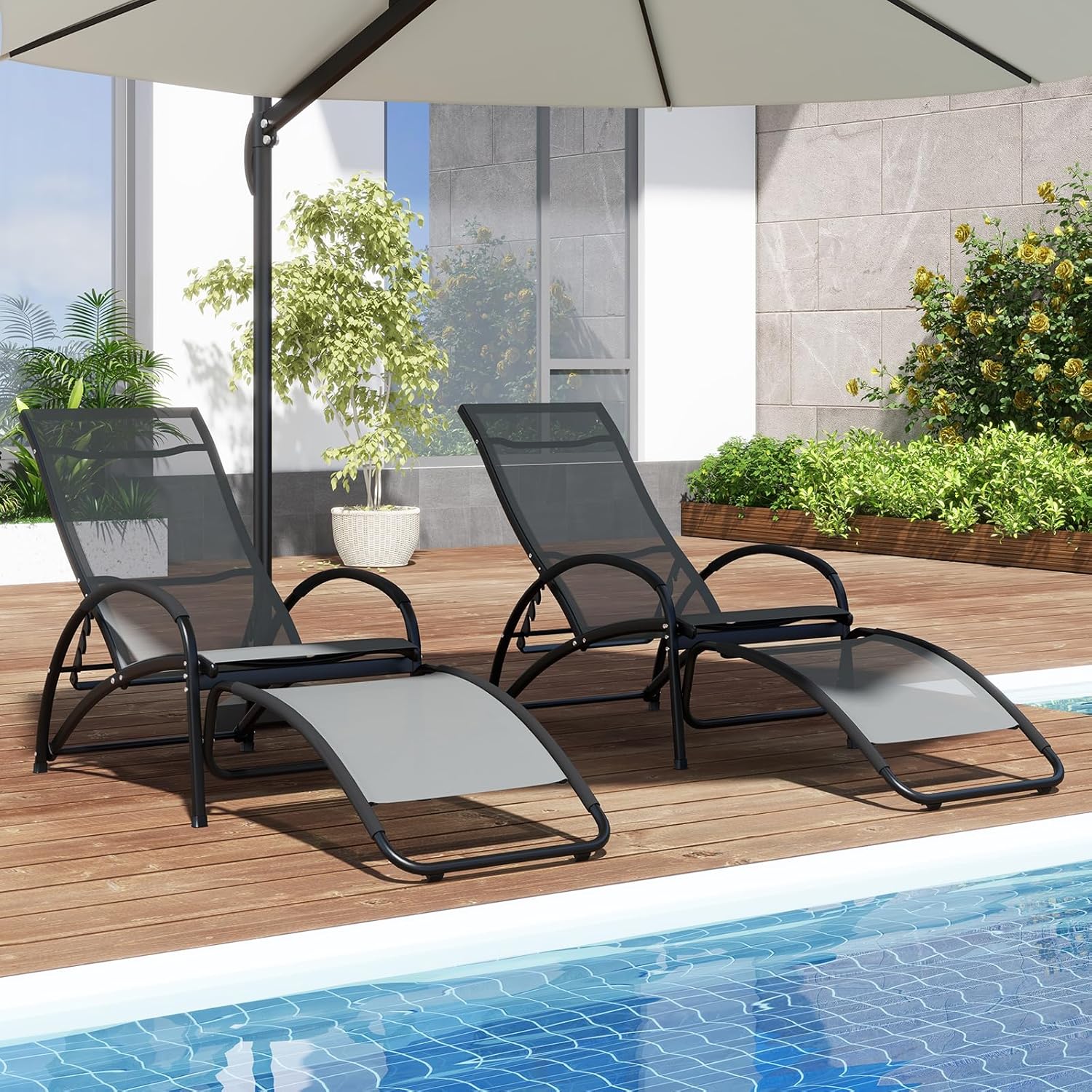 2 in 1 Garden Sun Lounger Rocking Chair Adjustable Grey