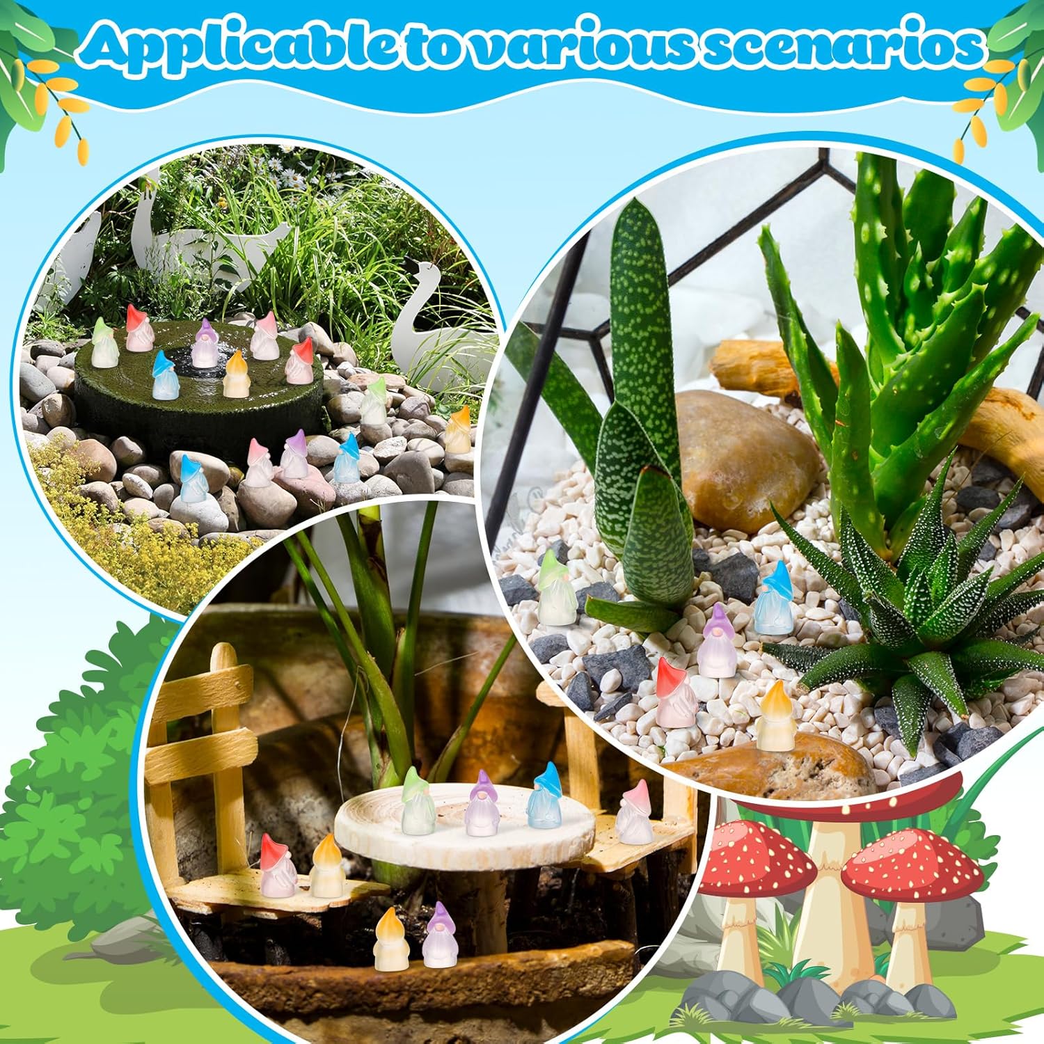 30pcs Mini Gnome Figurines Glow Resin Fairy Garden Decor Set
