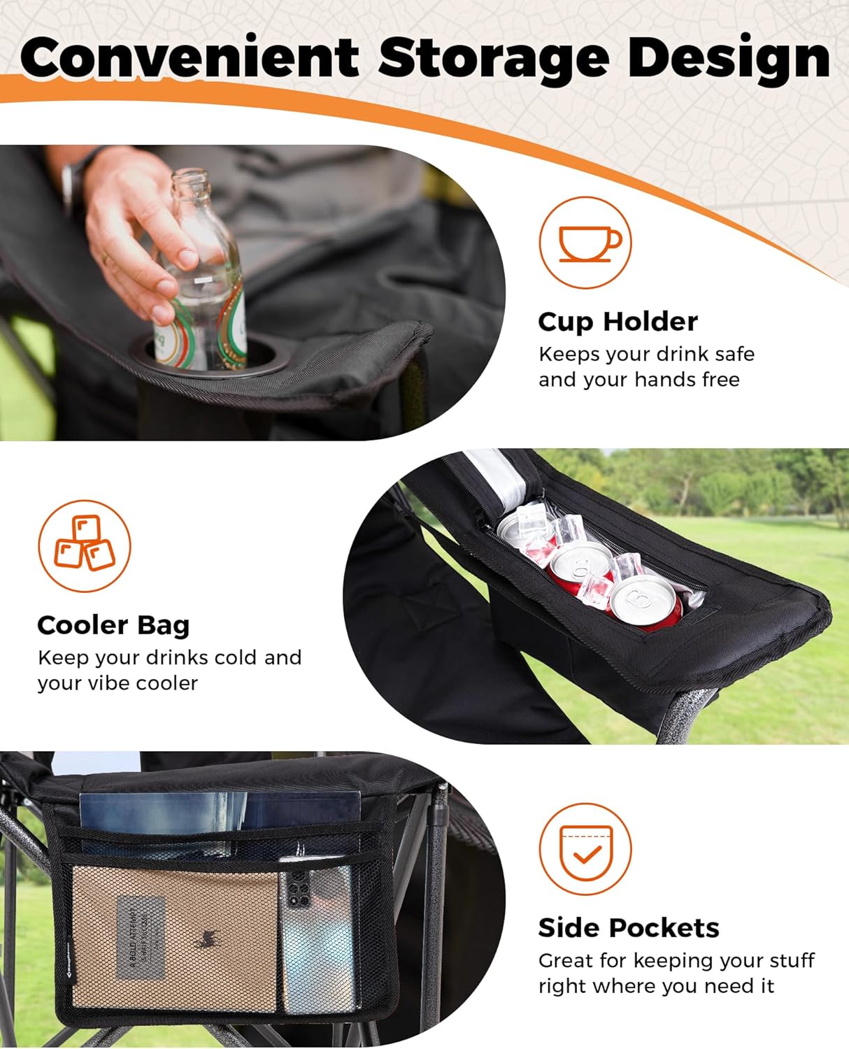 Oversized Camping Chair 205KG Cooler Lumbar