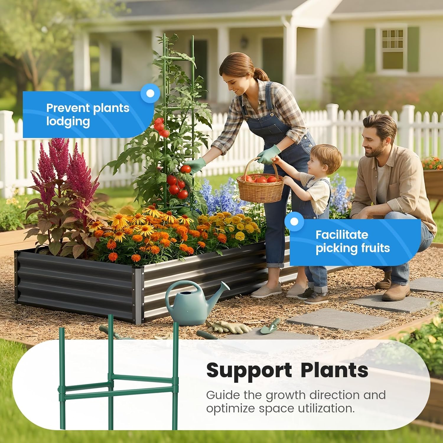 Large Galvanized Raised Garden Bed 180x90cm with Tomato Cage
