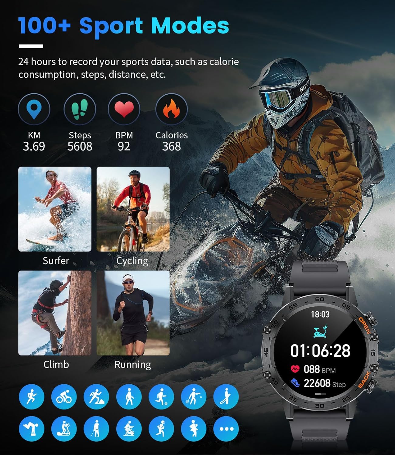 Military Smart Watch Call 100 Sports Heart Sleep
