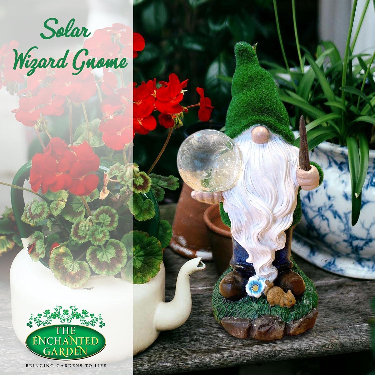 Solar Gnome Wizard Statue LED Light Outdoor Garden Patio Decor