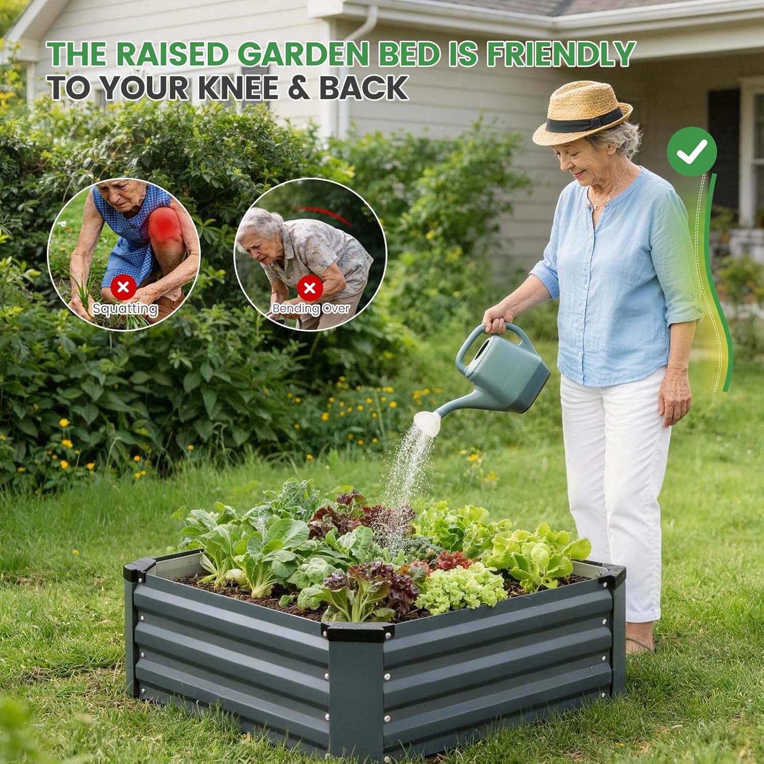 Set of 2 Metal Raised Garden Beds 60x60cm Grey