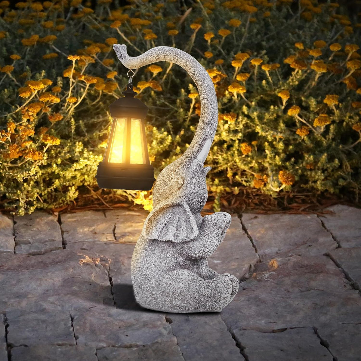 Solar Elephant Garden Statue LED Lantern Outdoor Waterproof Decor