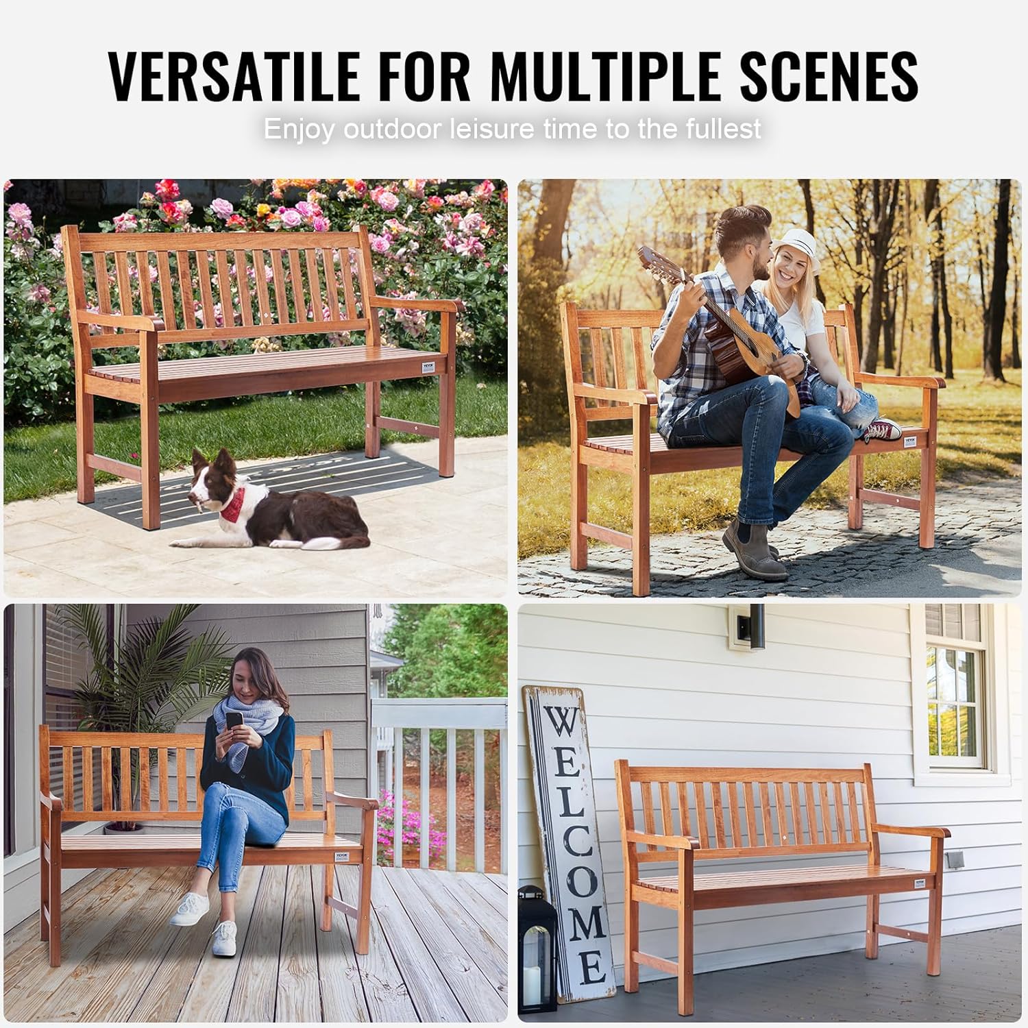Wooden Garden Bench 3 Seater Outdoor Patio Porch Seat