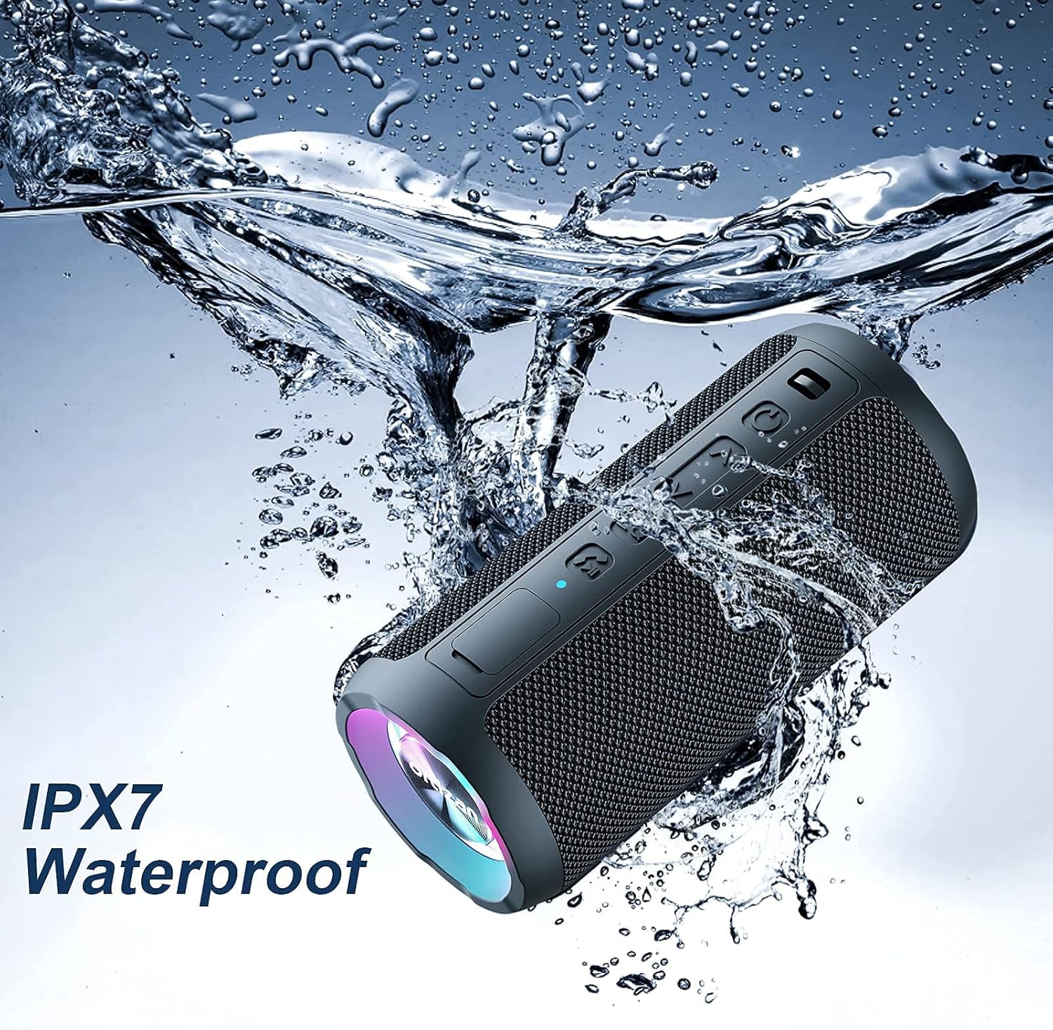 Portable Bluetooth Speaker 24W Loud Bass LED Lights IPX7 Waterproof 30H