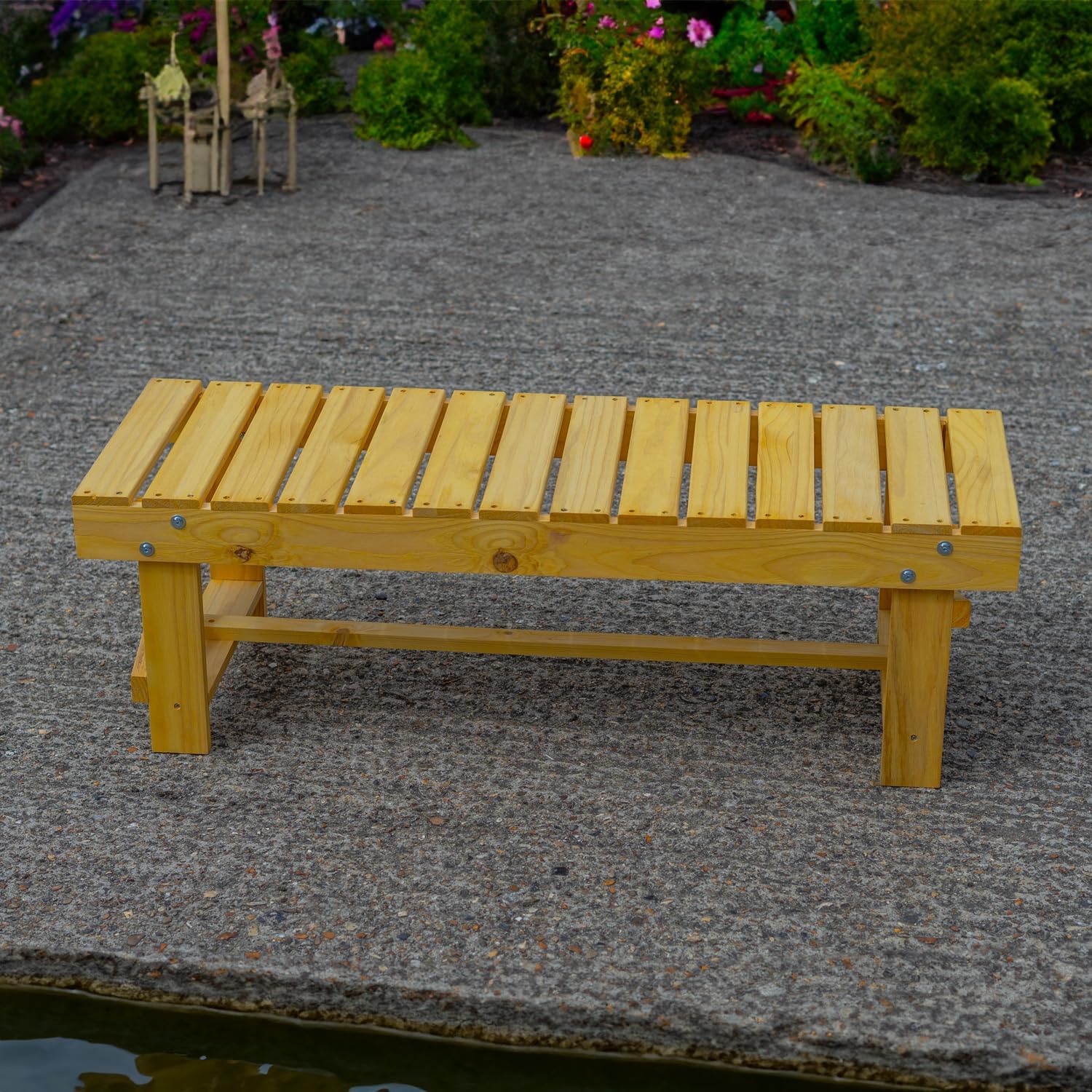2 Seater Wooden Garden Bench Pine Patio Backless Outdoor Seat