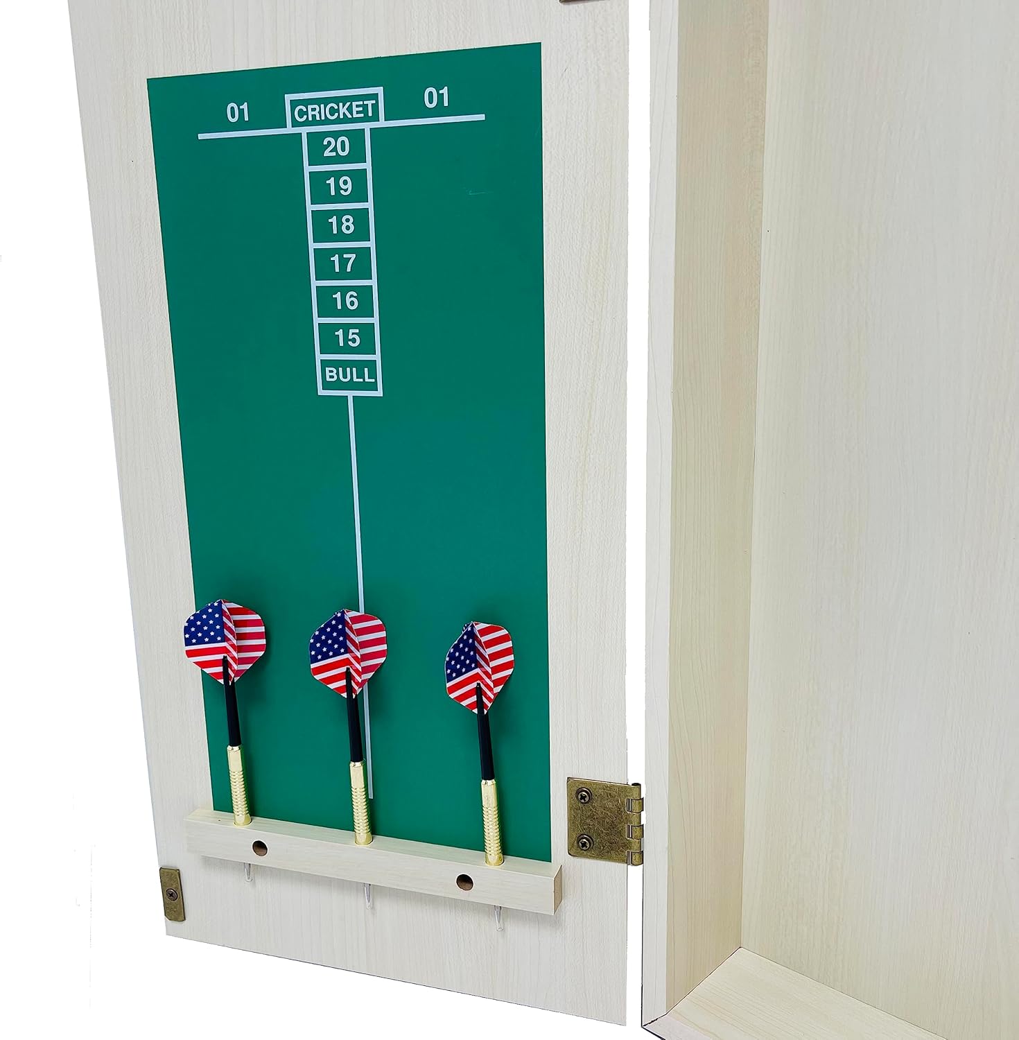 Dart Board Cabinet Set Wood Scoreboard 6 Steel Tip Darts