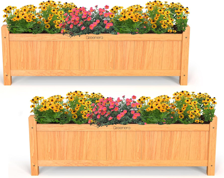 Set of 2 Extra Large Wooden Garden Planters 90cm Natural