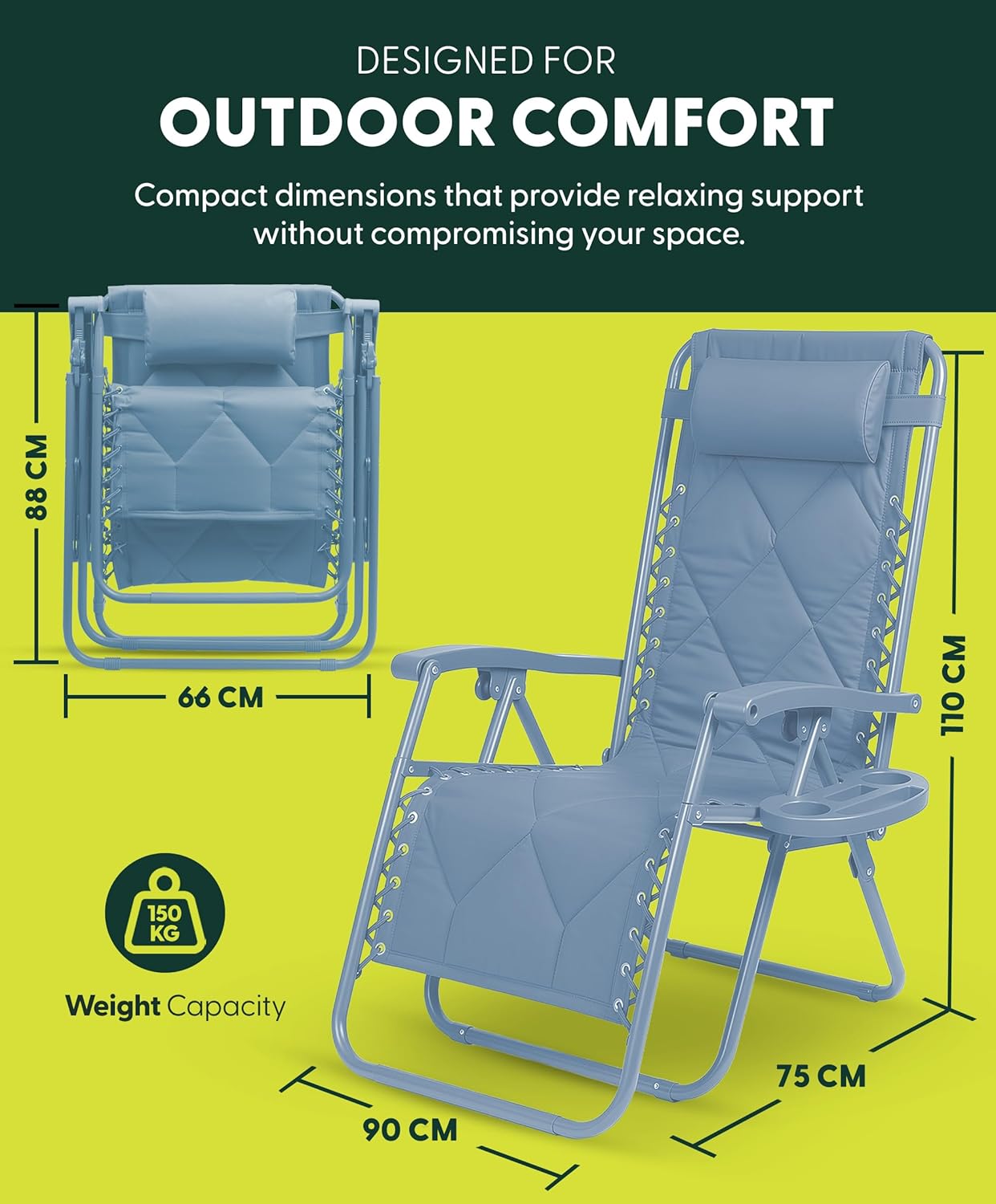 Set of 2 XXL Quilted Zero Gravity Chairs Blue