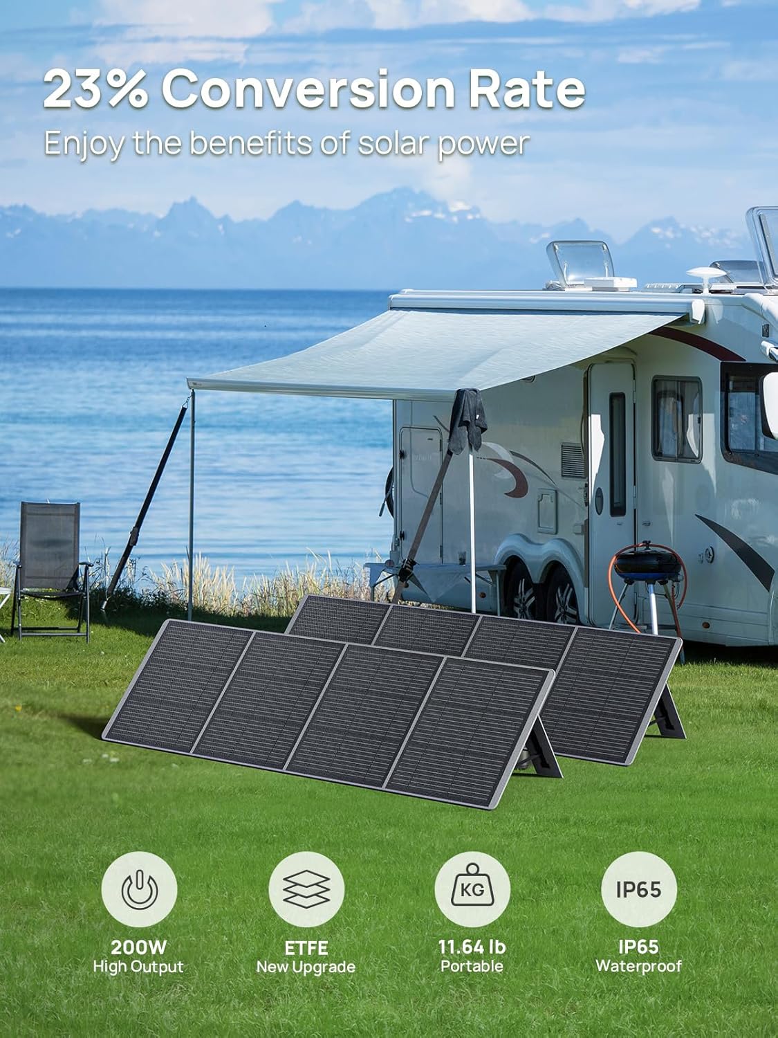 200W Foldable Solar Panel ETFE Portable Off Grid Kit