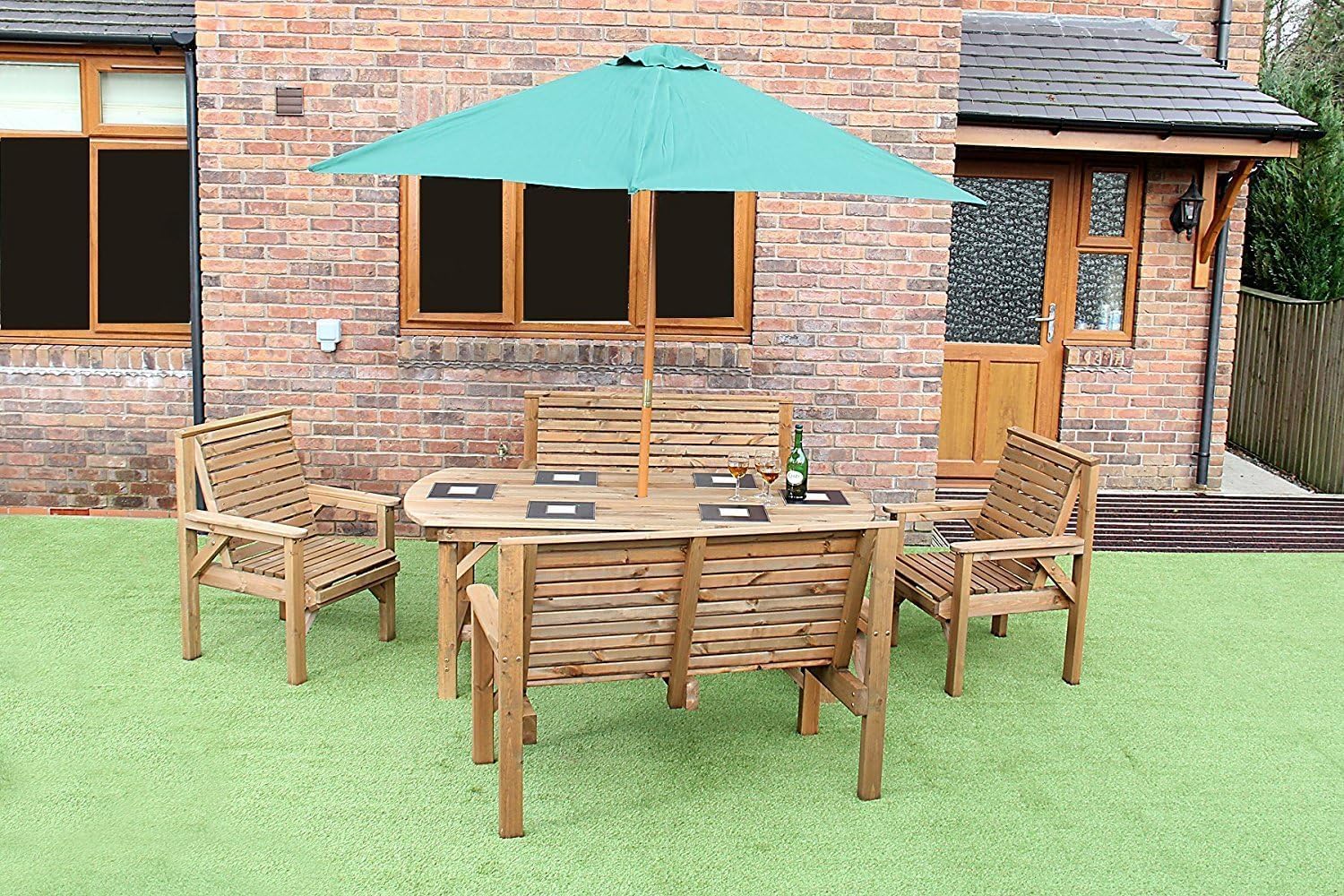 6FT Wooden Garden Dining Set Table 2 Benches & 2 Chairs
