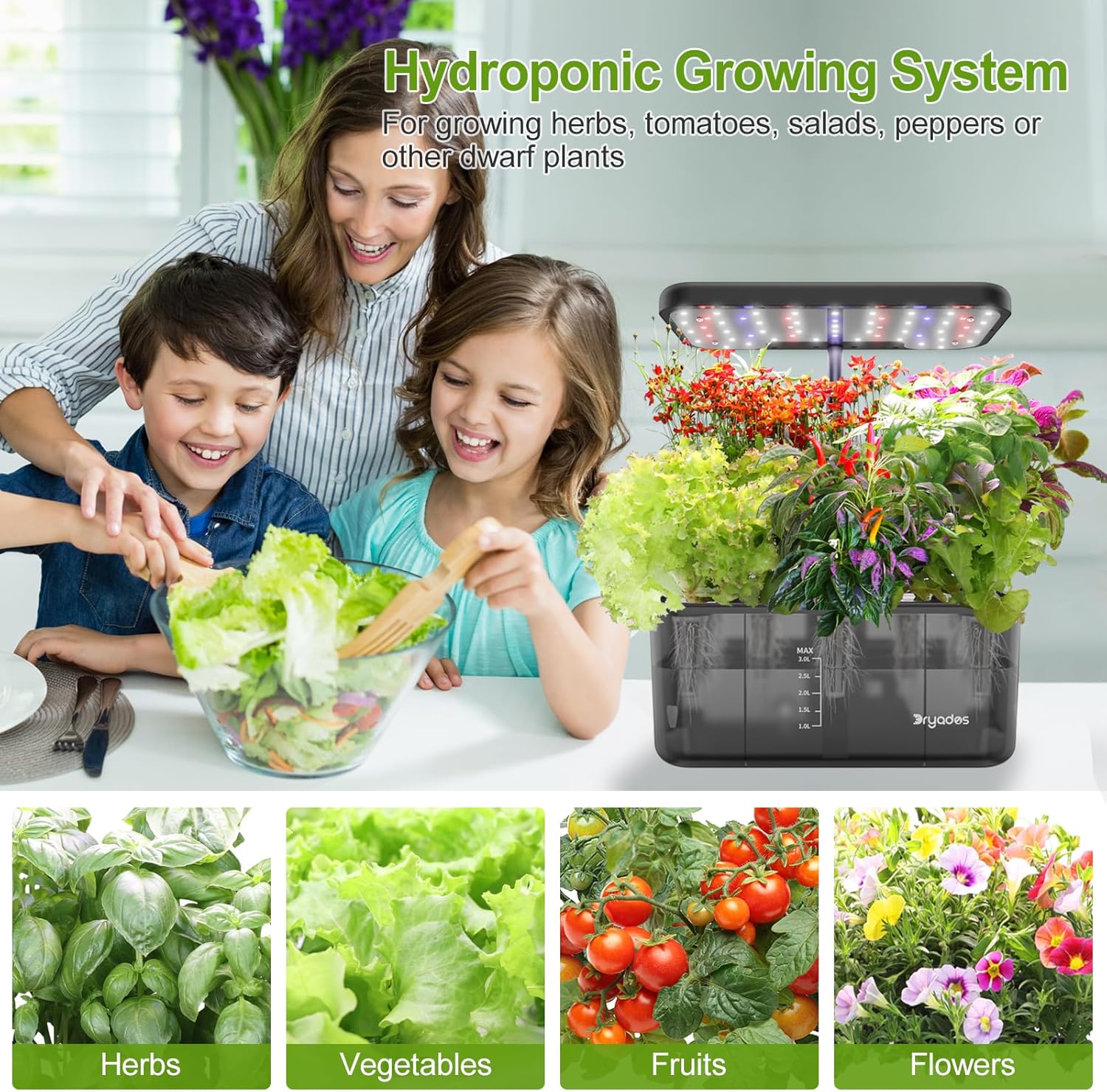 Hydroponic Growing System 8 Pods LED Indoor Herb Garden Kit