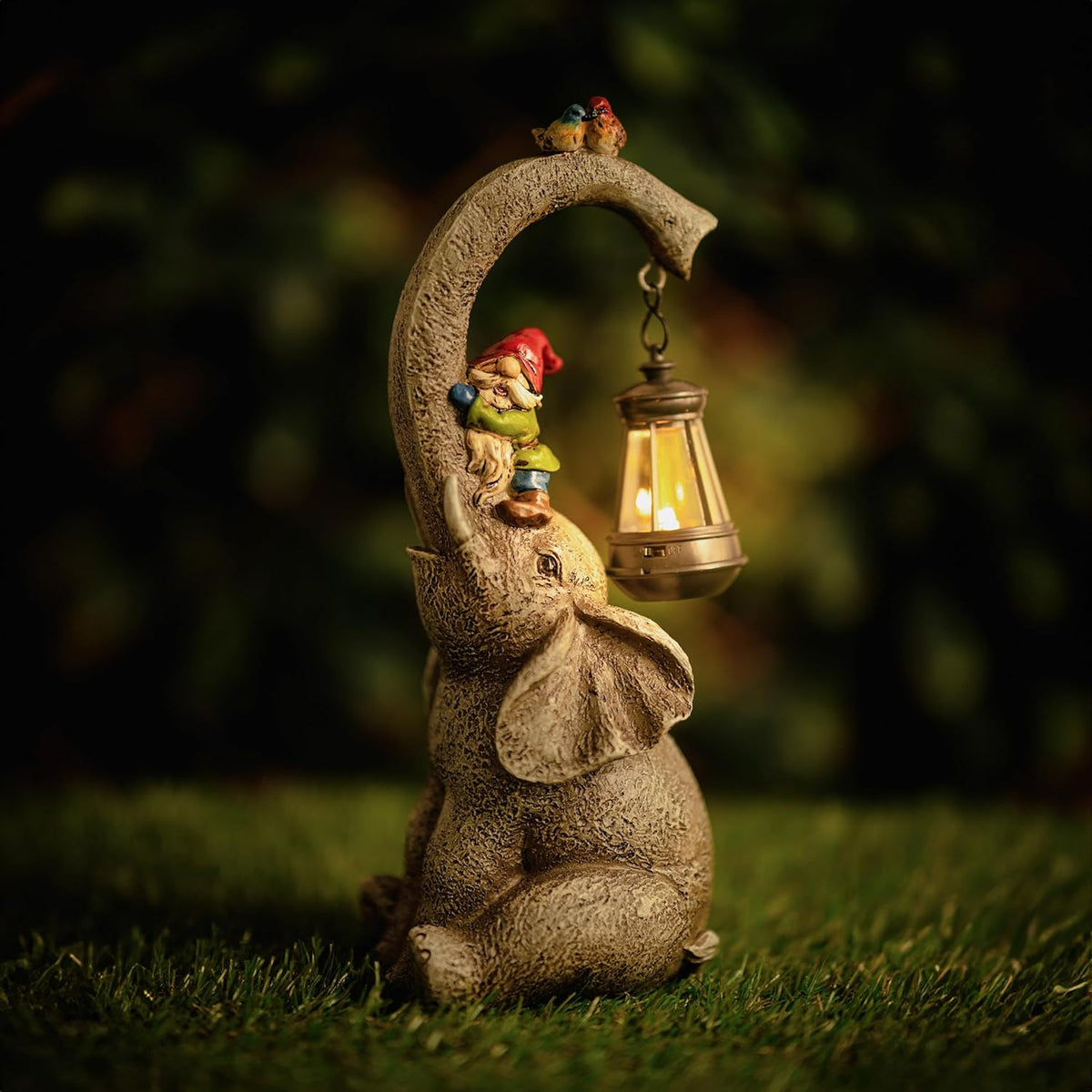 Solar Elephant Garden Statue LED Lantern Outdoor Patio Decor