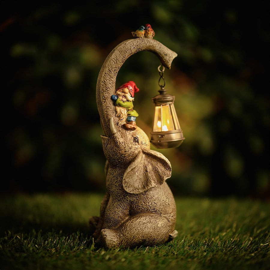 Solar Elephant Garden Statue LED Lantern Outdoor Patio Decor