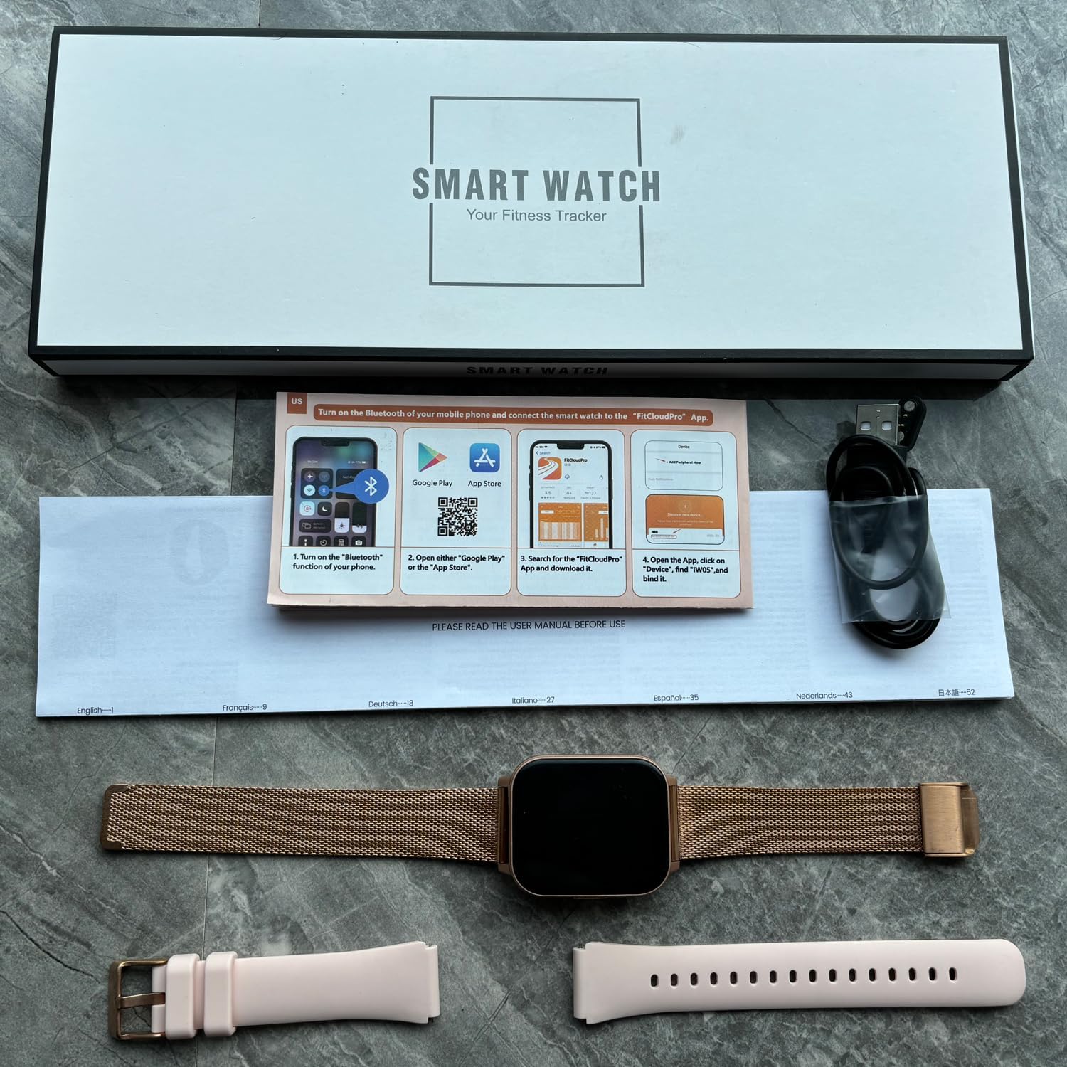 Rose Gold Smart Watch 1000mAh Battery Bluetooth Call Tracker