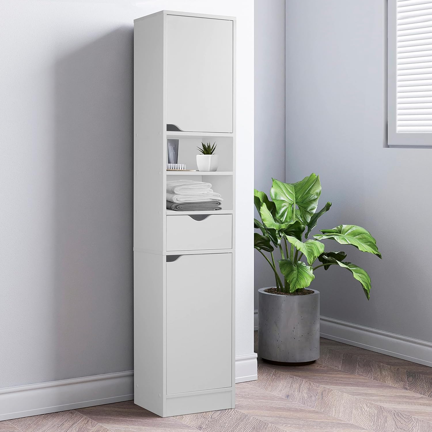 Tall Bathroom Storage Cabinet White 2 Door Drawer Unit