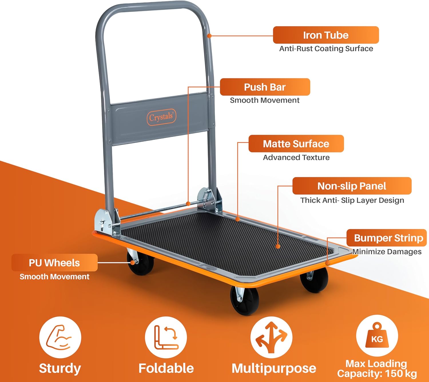 Heavy Duty Folding Platform Trolley 150KG Hand Truck Non Slip Wheels