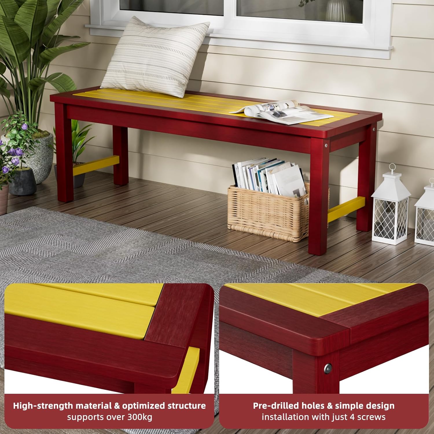Outdoor Garden Bench 2–3 Seater Backless Patio Deck Seat