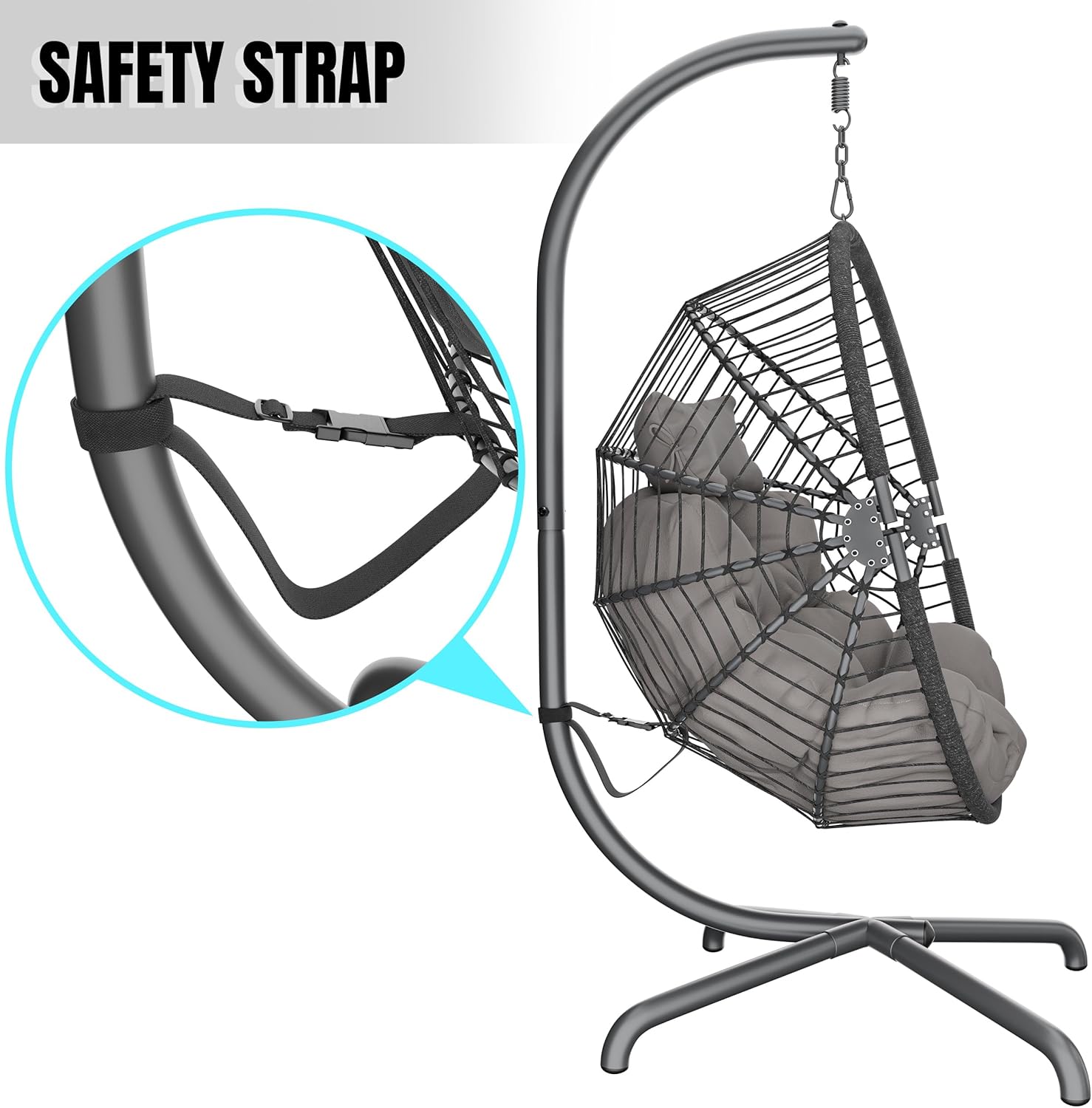 Swing Egg Chair with Stand Cushion Foldable Grey