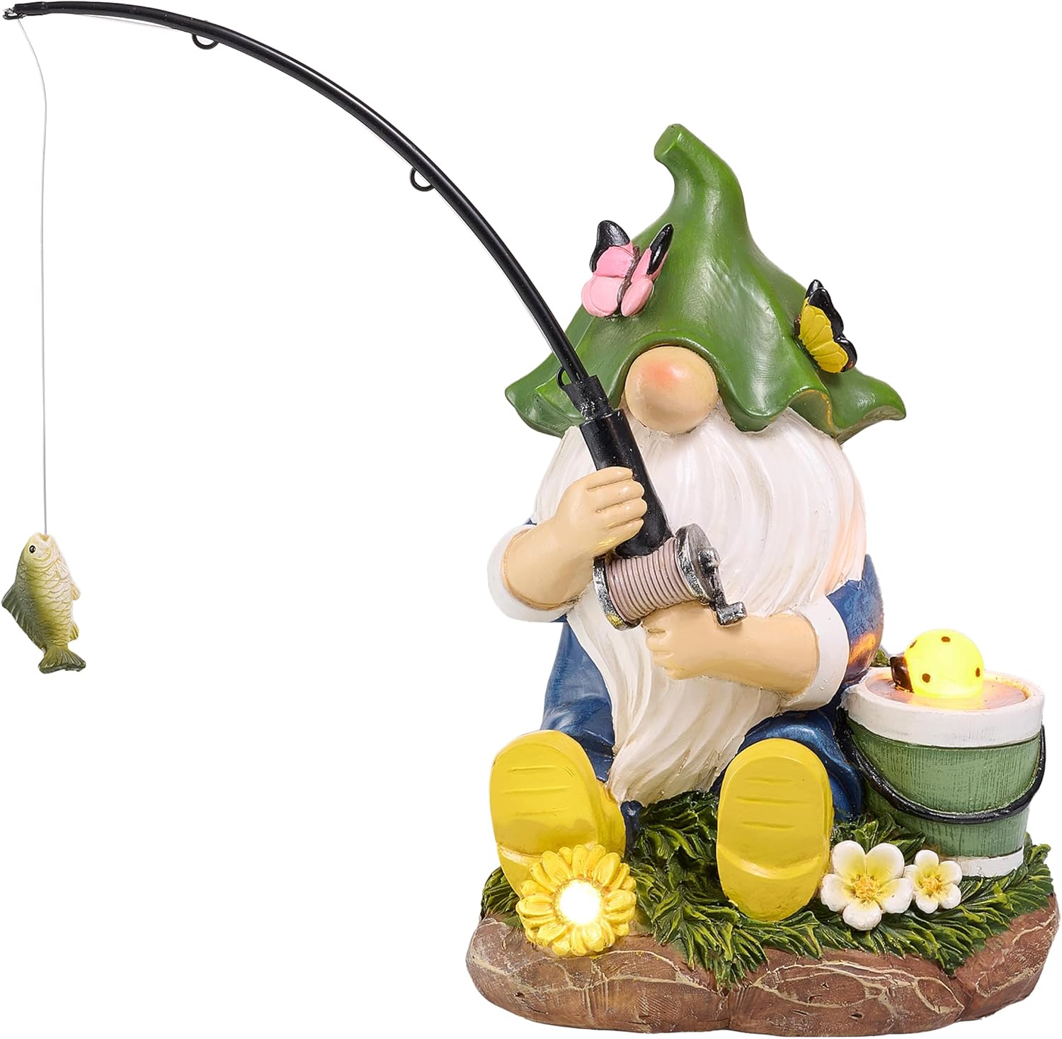 Solar Fishing Gnome Statue Garden Decor Resin Outdoor Light
