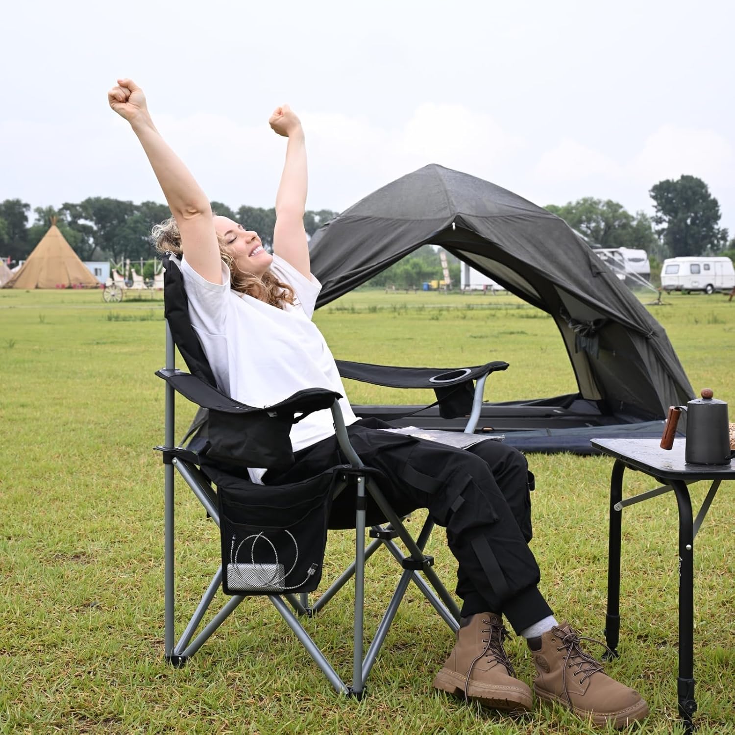 XL Heavy Duty Camping Chair 550 LBS Lumbar Support Cooler Seat