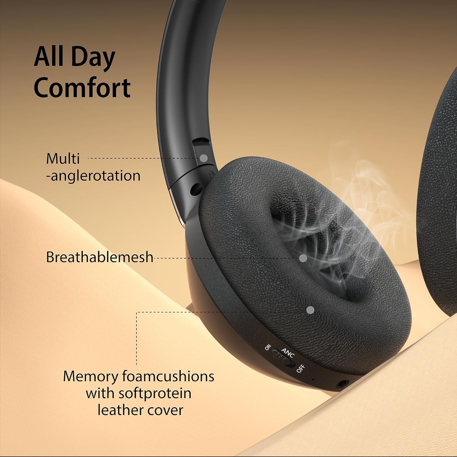 Wireless Noise Cancelling Over Ear Headphones 100Hr Battery Black