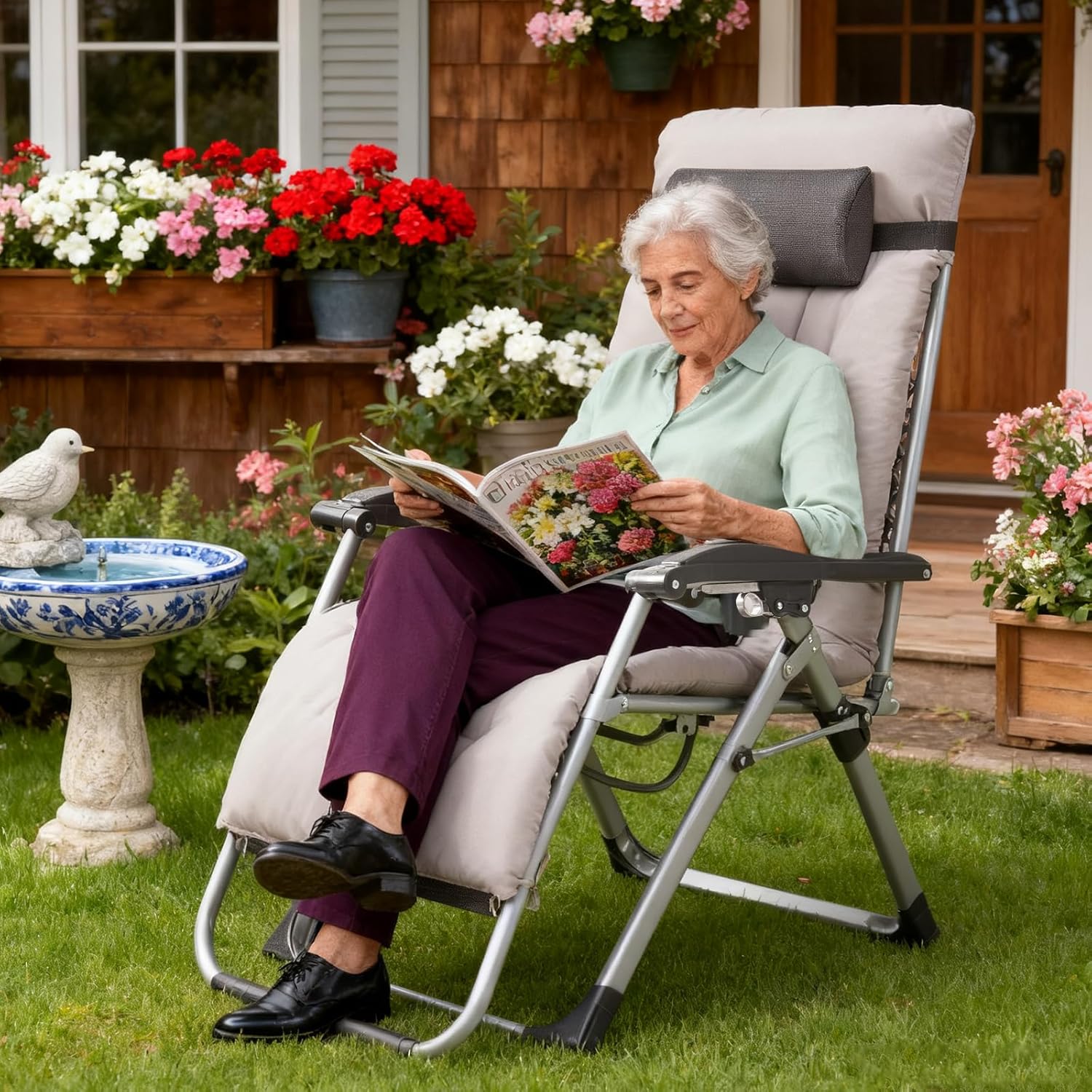 Heavy Duty Folding Garden Sun Lounger Recliner Grey