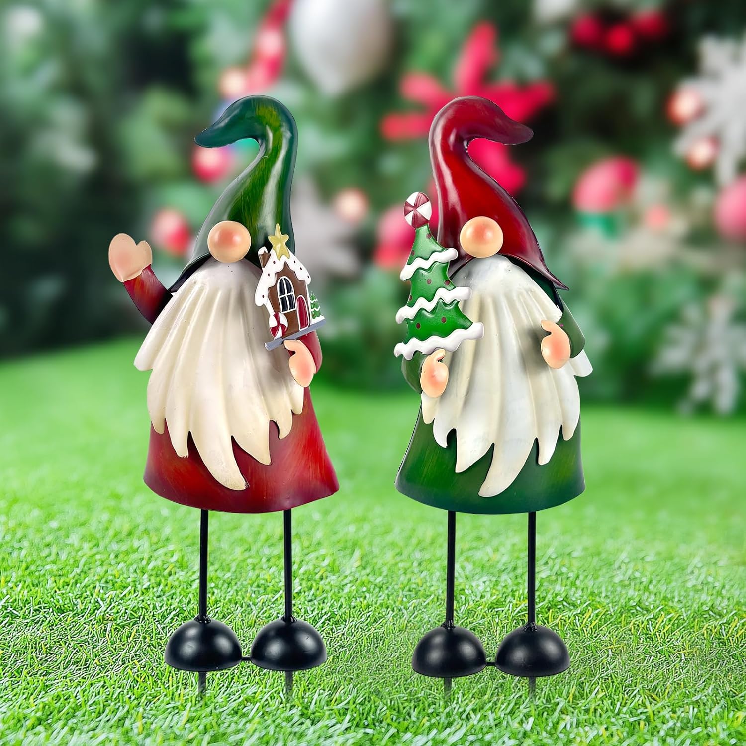 2PCS Metal Christmas Gnome Yard Art Outdoor Garden Decor 18in