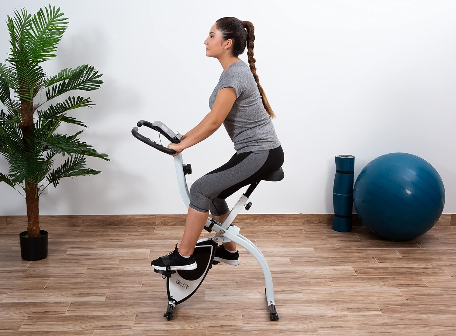 Foldable Exercise Bike Indoor Cycling Cardio Trainer w/ LCD Monitor