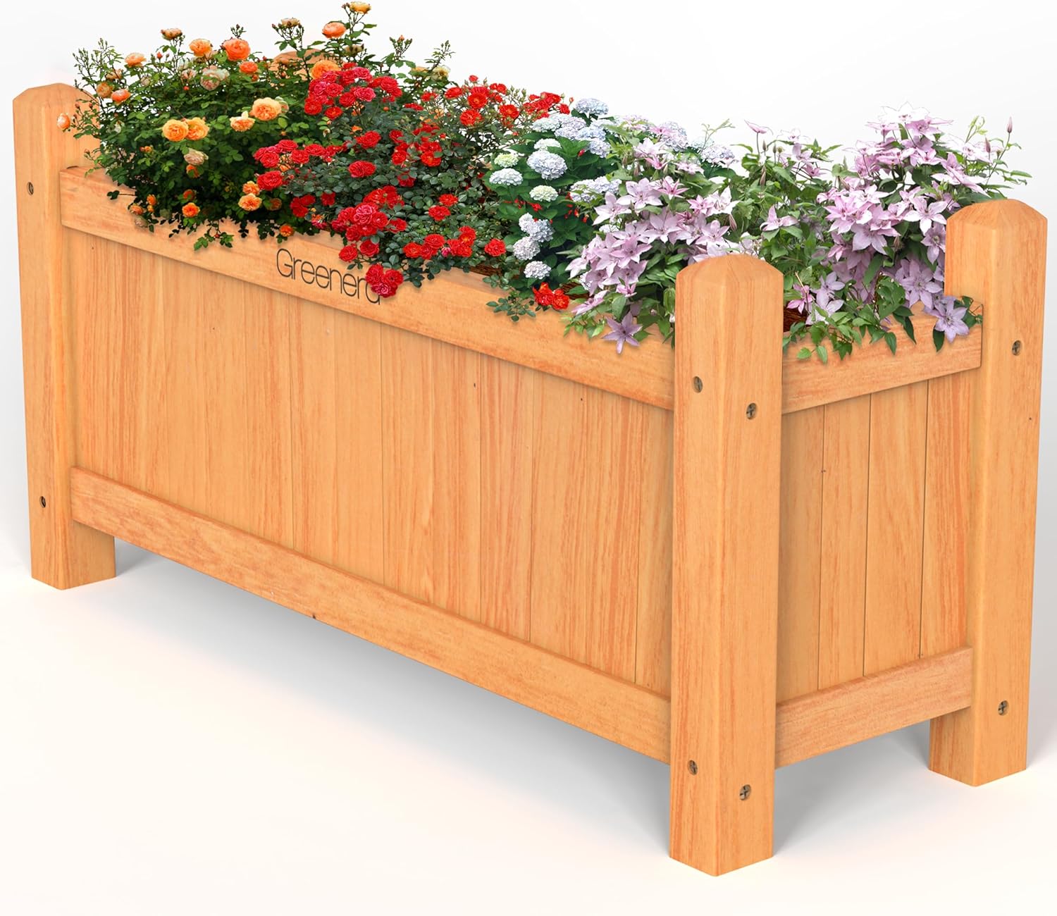 Set of 2 Wooden Garden Planters 60cm Natural Patio Boxes