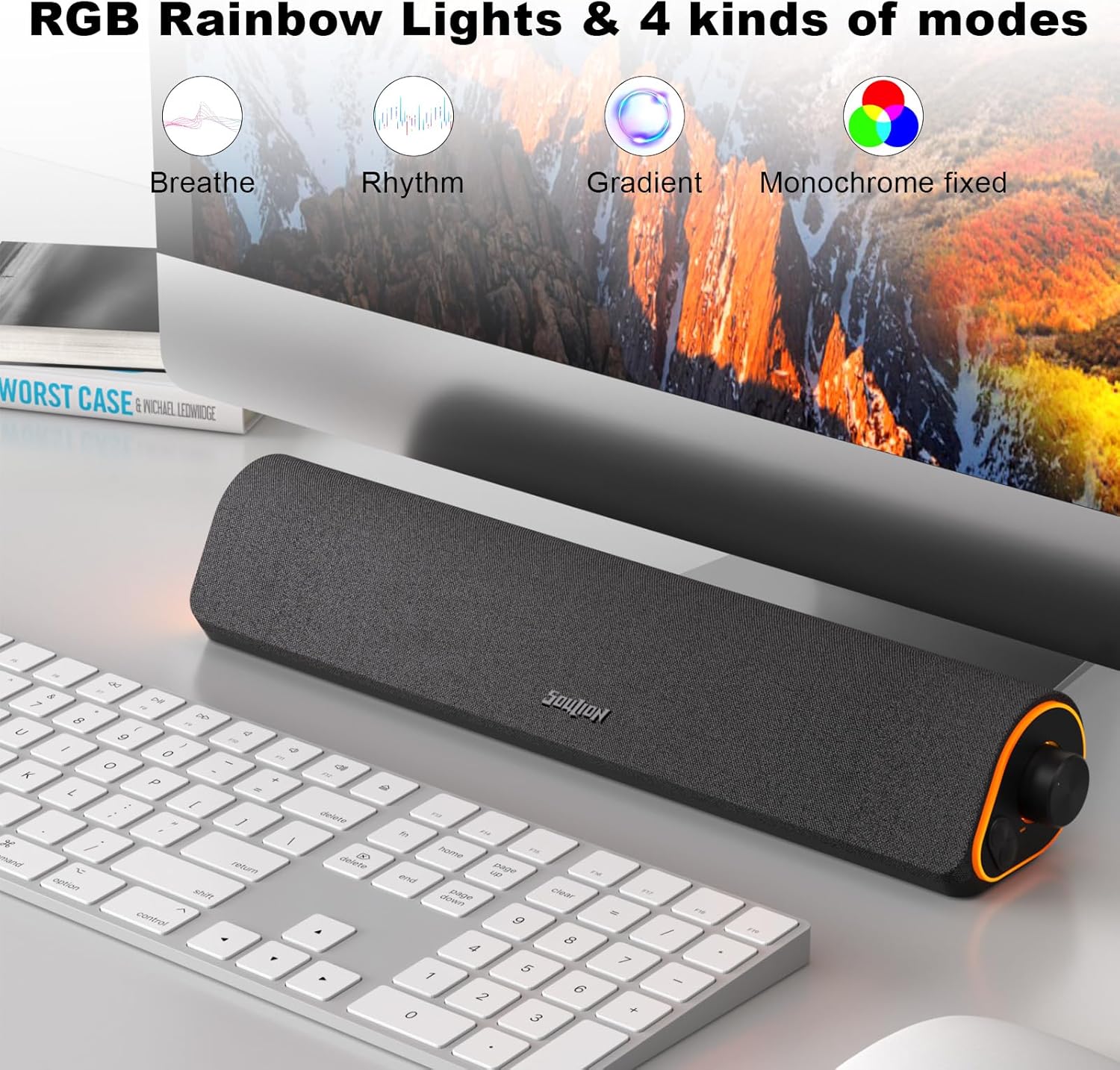 PC Soundbar Bluetooth USB AUX Speaker RGB Stereo Desktop