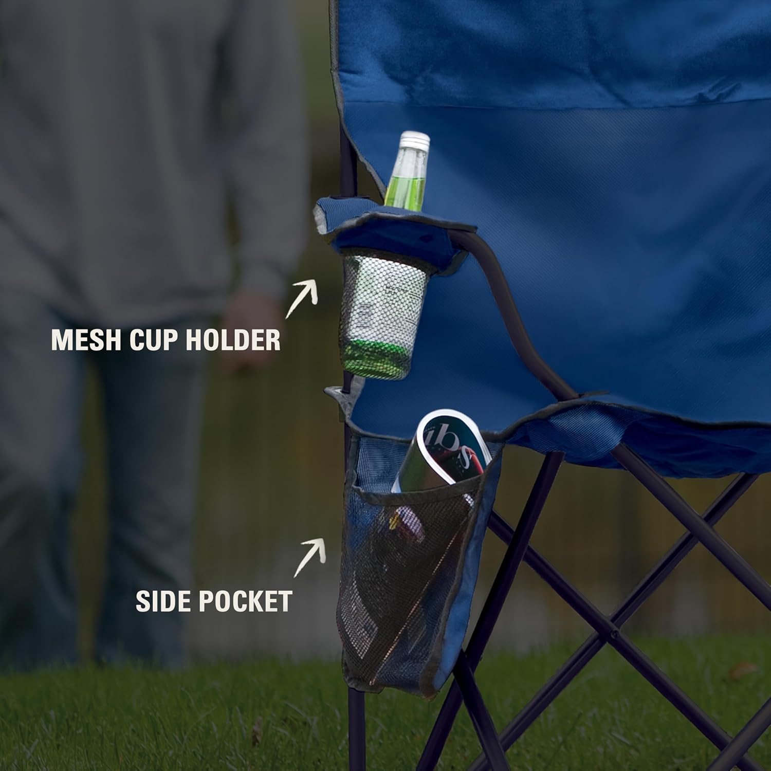 Portable Camping Chair with Cooler Foldable Blue