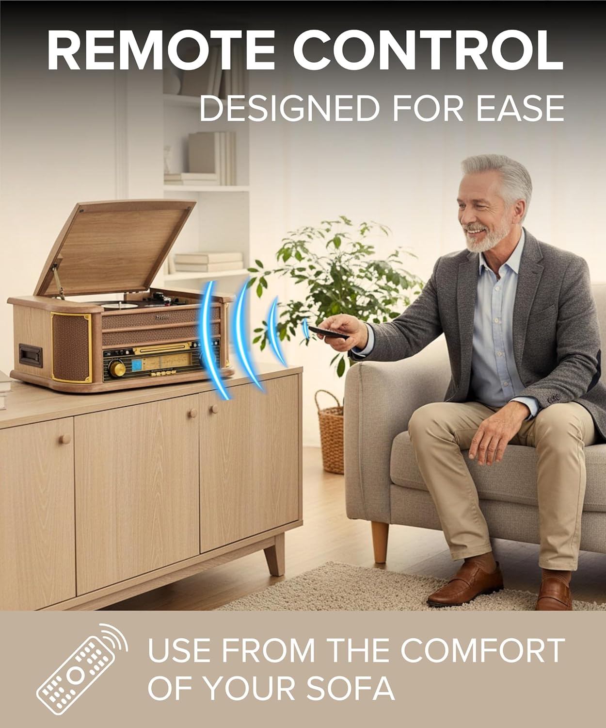 9 in 1 Retro Wooden Record Player CD Cassette Bluetooth System